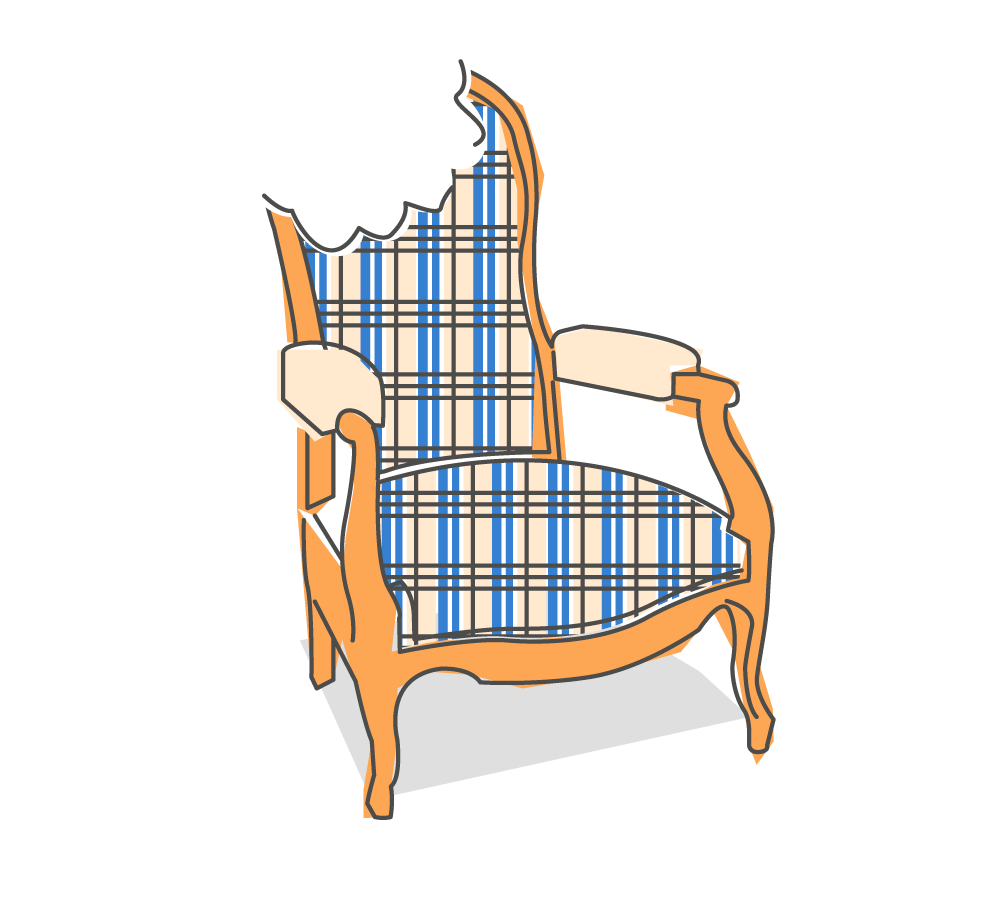Illustration Sessel mit abgebissenem Polster